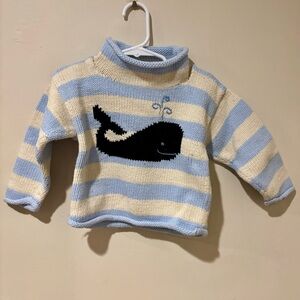 Striped Kids Cotton Roll-Neck Sweater with Whale